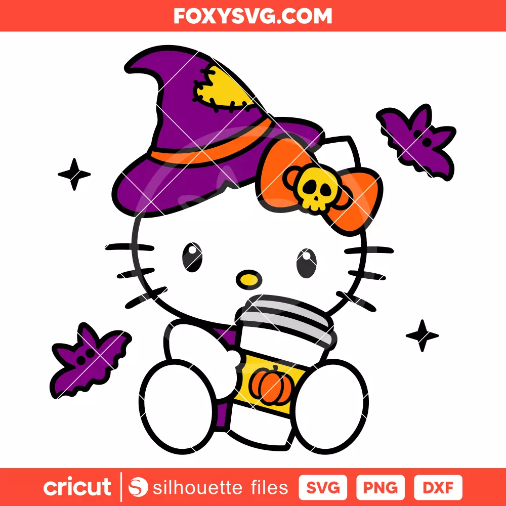 Hello Kitty Halloween Coffee Svg, Sanrio Svg, Halloween Svg, Cricut, Silhouette SVG Cut File