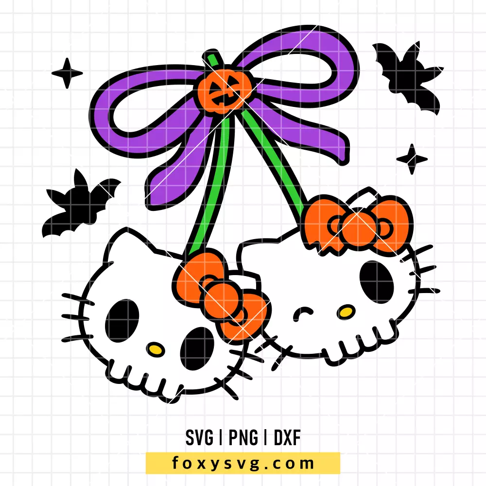Hello Kitty Halloween Coquette Bow Cherry SVG | Sanrio SVG PNG Design for Cricut, Silhouette