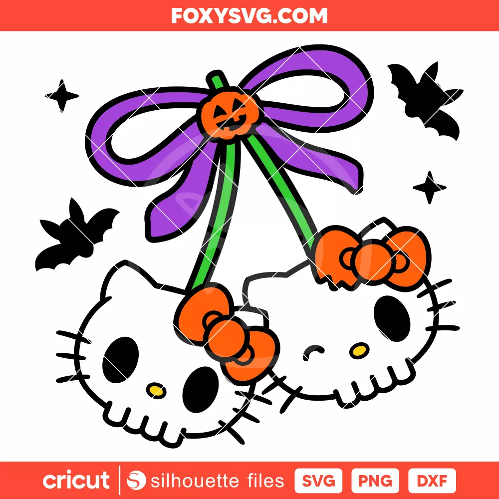 Hello Kitty Halloween Coquette Bow Cherry Svg, Sanrio Svg, Cricut, Silhouette SVG Cut File