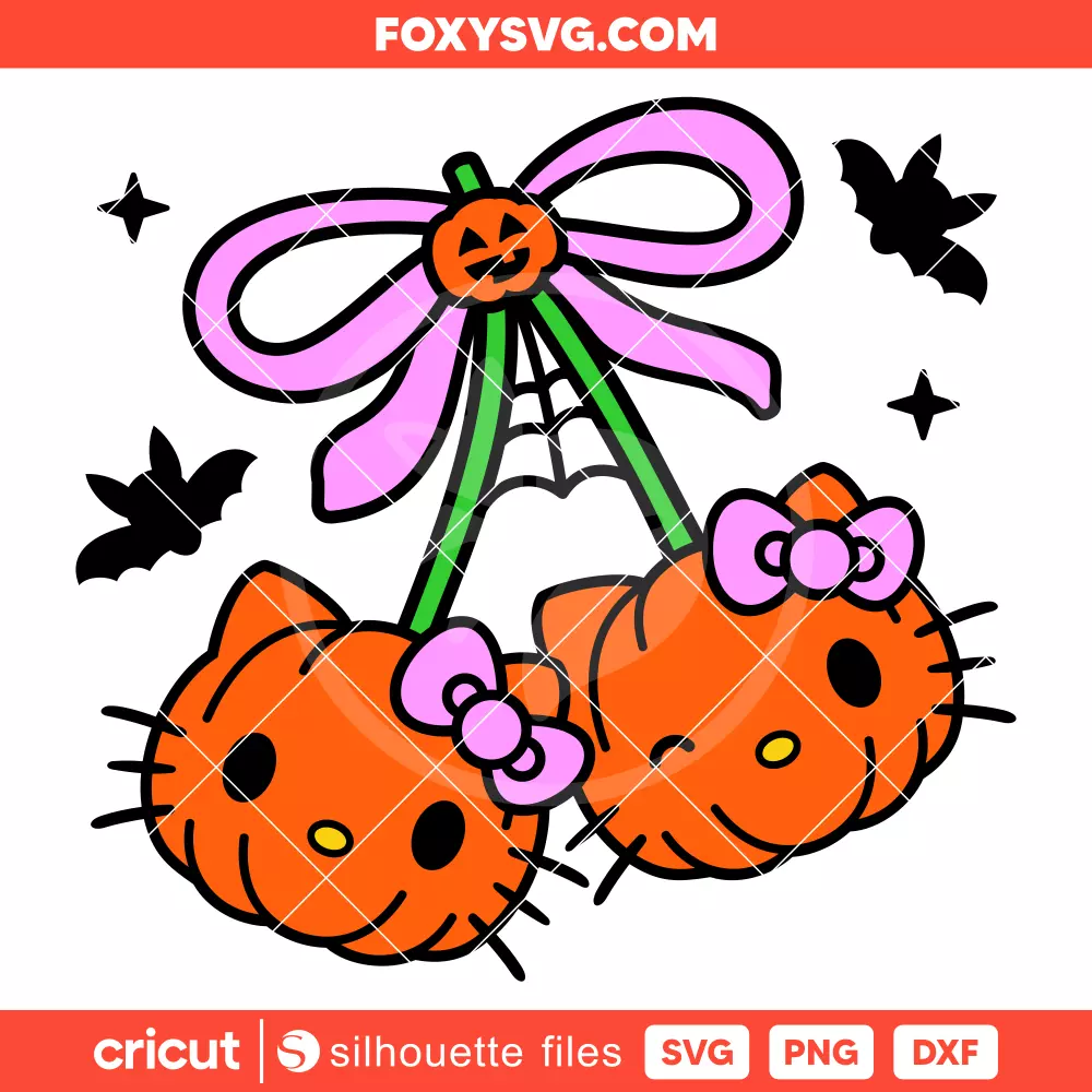 Hello Kitty Pumpkin Cherry Svg, Sanrio Svg, Halloween Svg, Cricut, Silhouette SVG Cut File