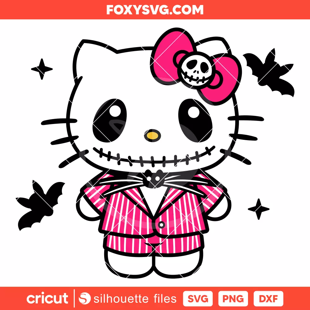 Hello Kitty Jack Skellington Svg, Sanrio Svg, Halloween Svg, Cricut, Silhouette SVG Cut File