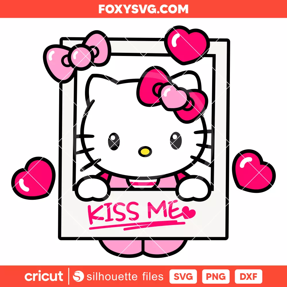 Hello Kitty Kiss Me Frame Svg, Valentine’s Day Svg, Sanrio Svg, Cricut, Silhouette SVG Cut File