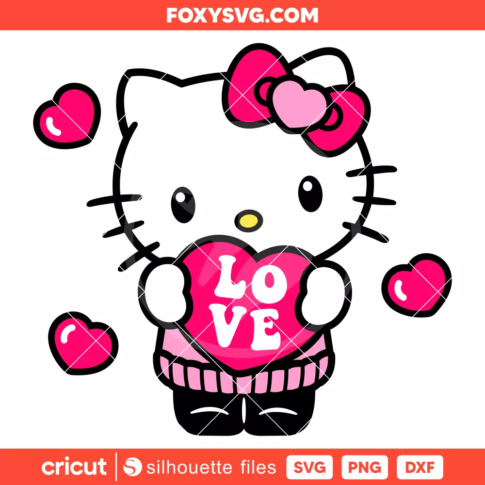 Hello Kitty Love Heart Svg, Valentine’s Day Svg, Sanrio Svg, Cricut, Silhouette SVG Cut File