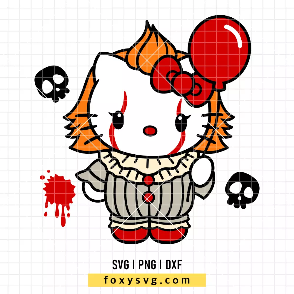 Hello Kitty Pennywise It Clown SVG | Sanrio SVG PNG Design for Cricut, Silhouette