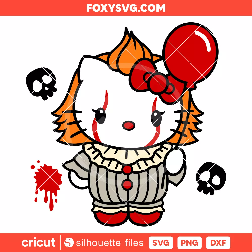 Hello Kitty Pennywise It Clown Svg, Sanrio Svg, Halloween Horror Svg, Cricut, Silhouette SVG Cut File