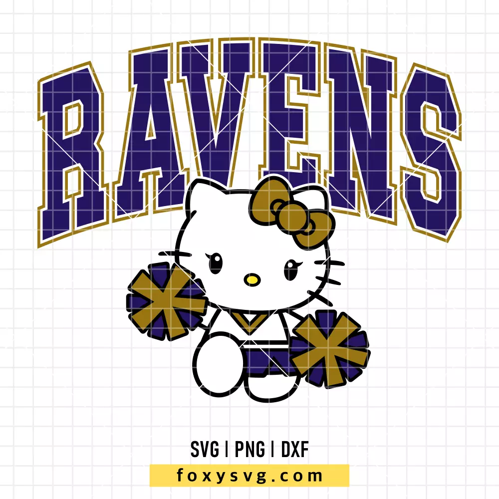 Hello Kitty Ravens Cheerleader SVG | Sanrio SVG PNG Design for Cricut, Silhouette