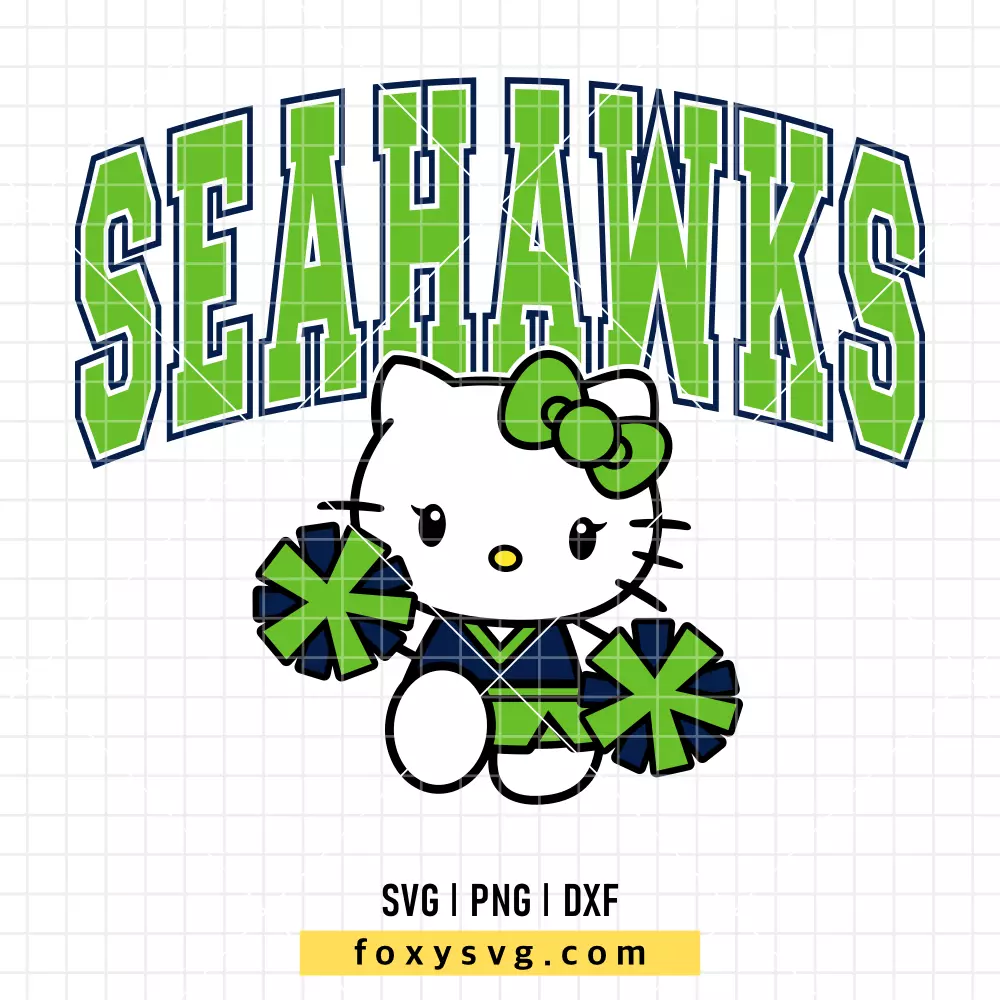 Hello Kitty Seahawks Cheerleader SVG | Sanrio SVG PNG Design for Cricut, Silhouette