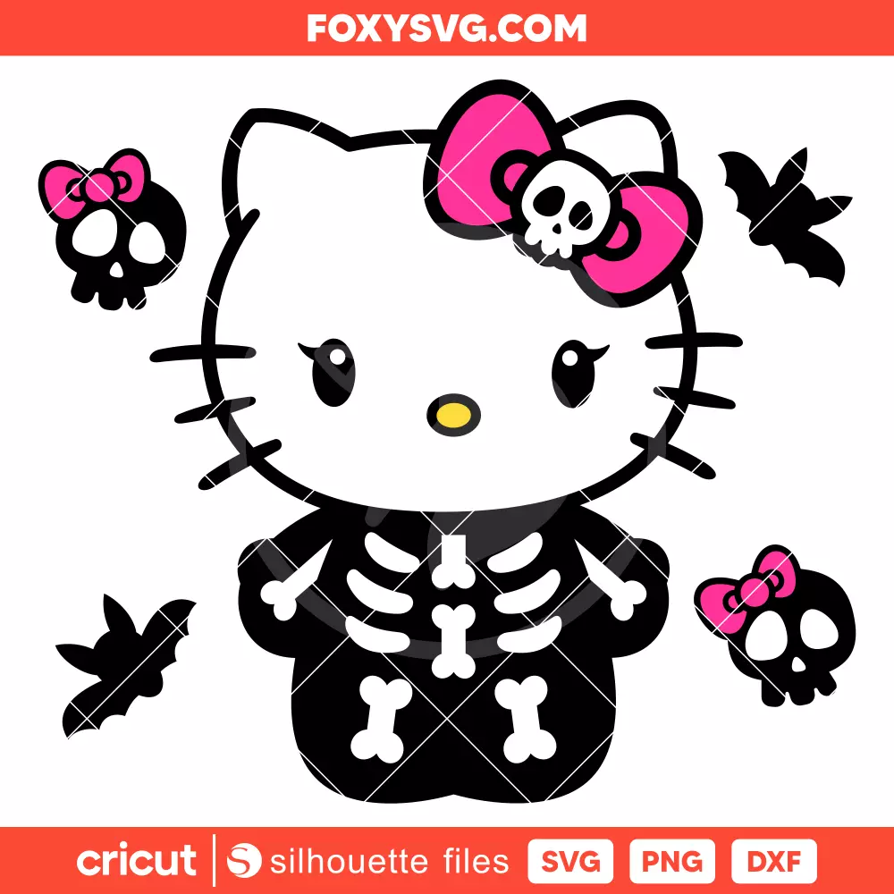 Hello Kitty Skeleton Svg, Sanrio Svg, Halloween Svg, Cricut, Silhouette SVG Cut File