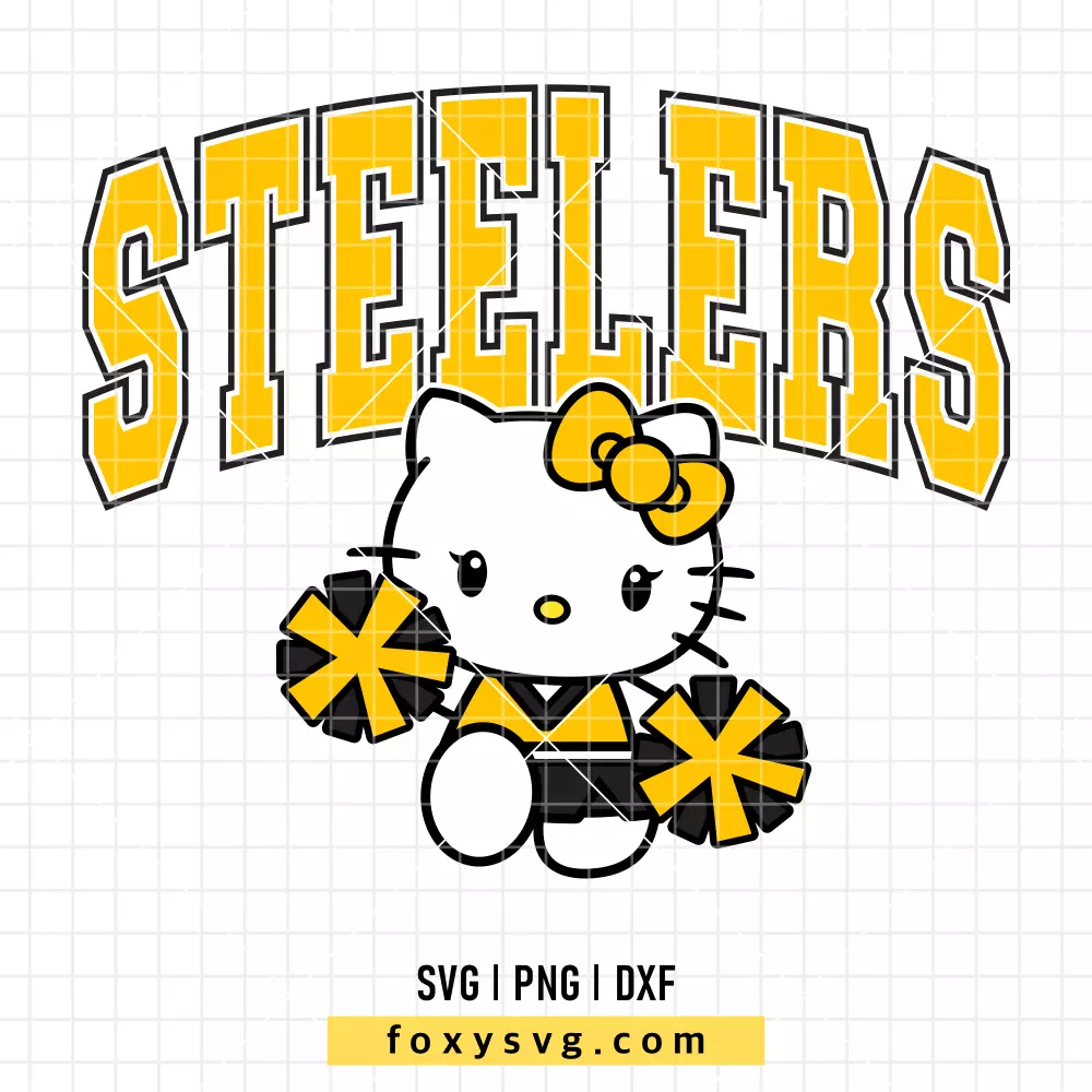 Hello Kitty Steelers Cheerleader SVG | Sanrio SVG PNG Design for Cricut, Silhouette