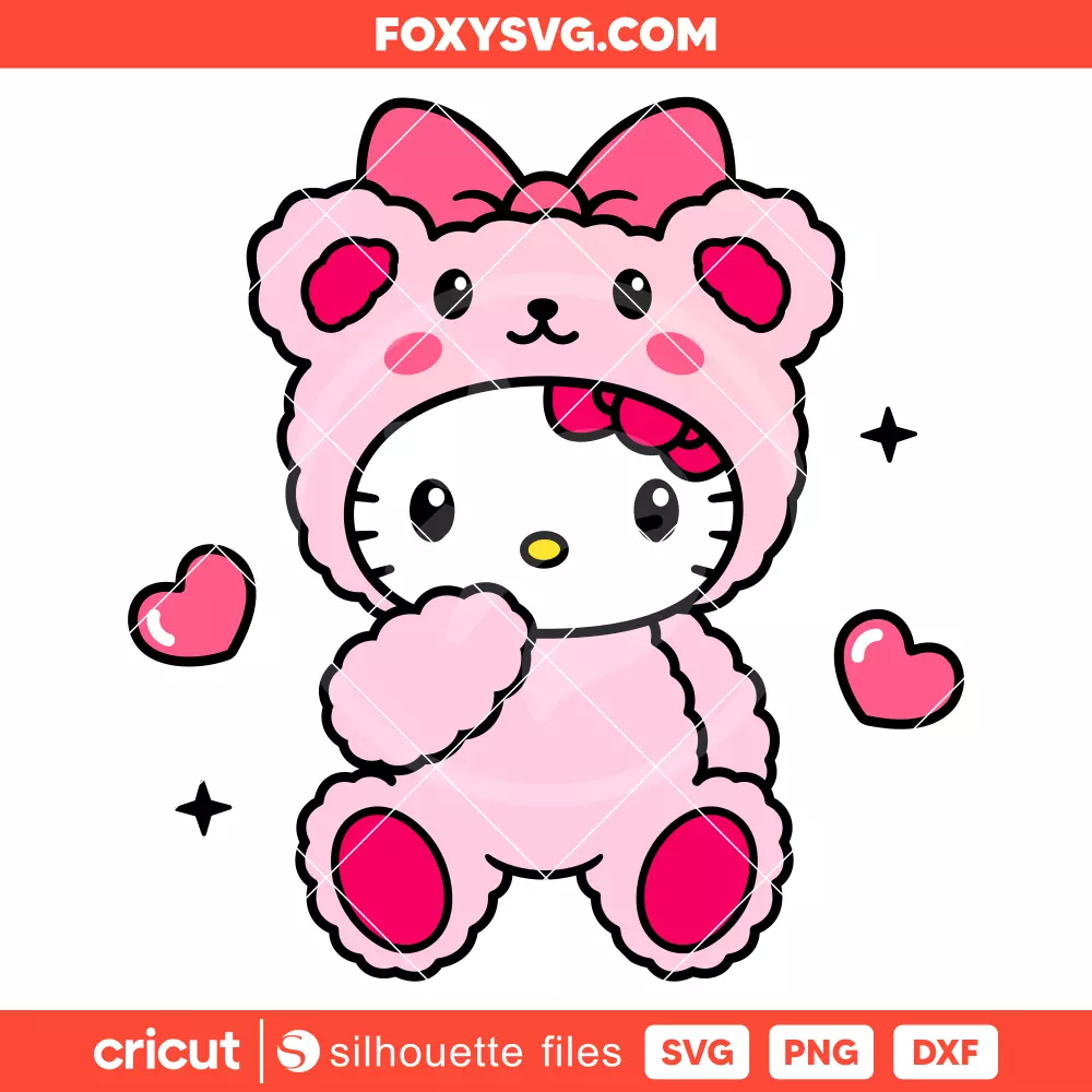 Hello Kitty Teddy Bear Svg, Sanrio Svg, Kawaii Svg, Cricut, Silhouette SVG Cut File