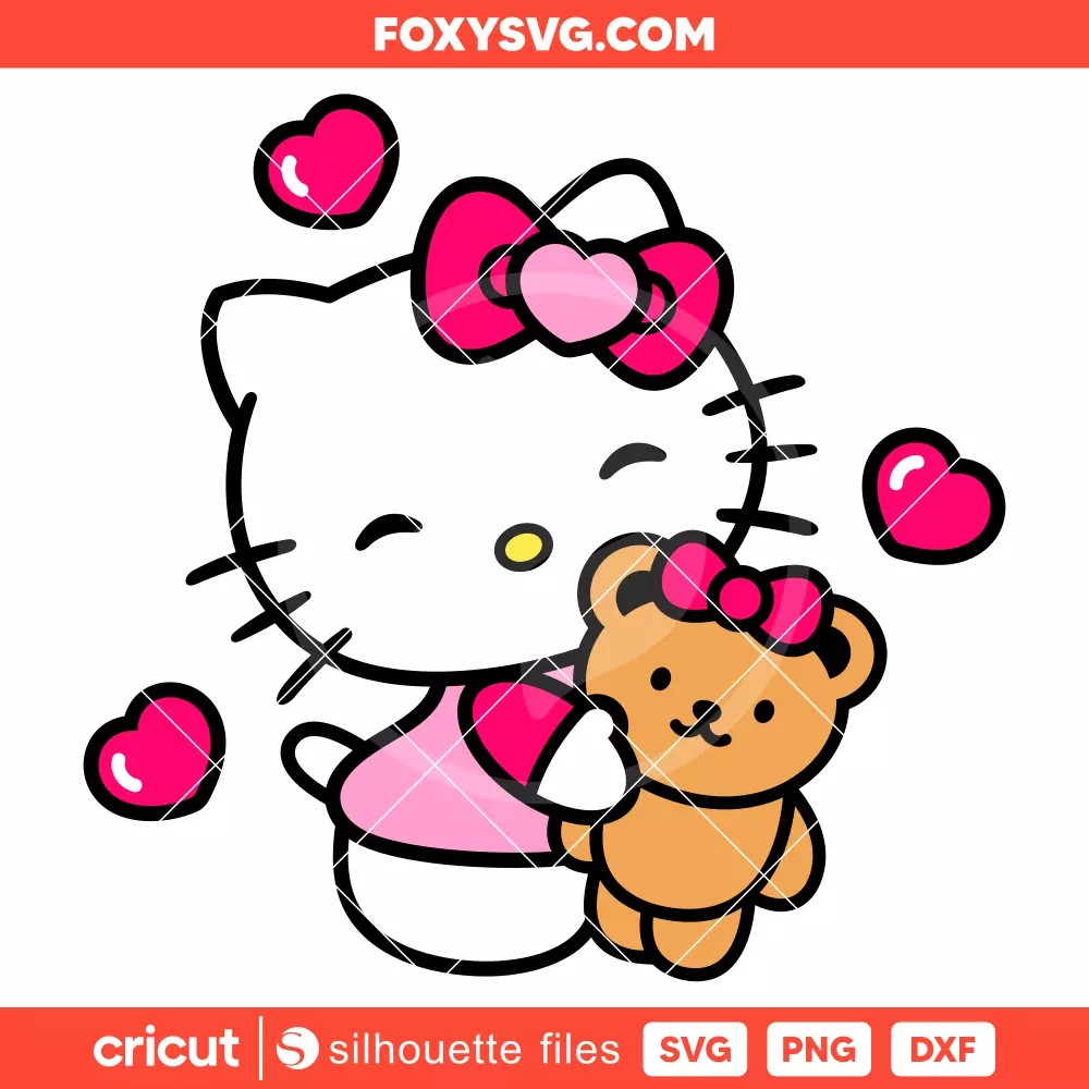 Hello Kitty Valentine Teddy Bear Svg, Valentine’s Day Svg, Sanrio Svg, Cricut, Silhouette SVG Cut File