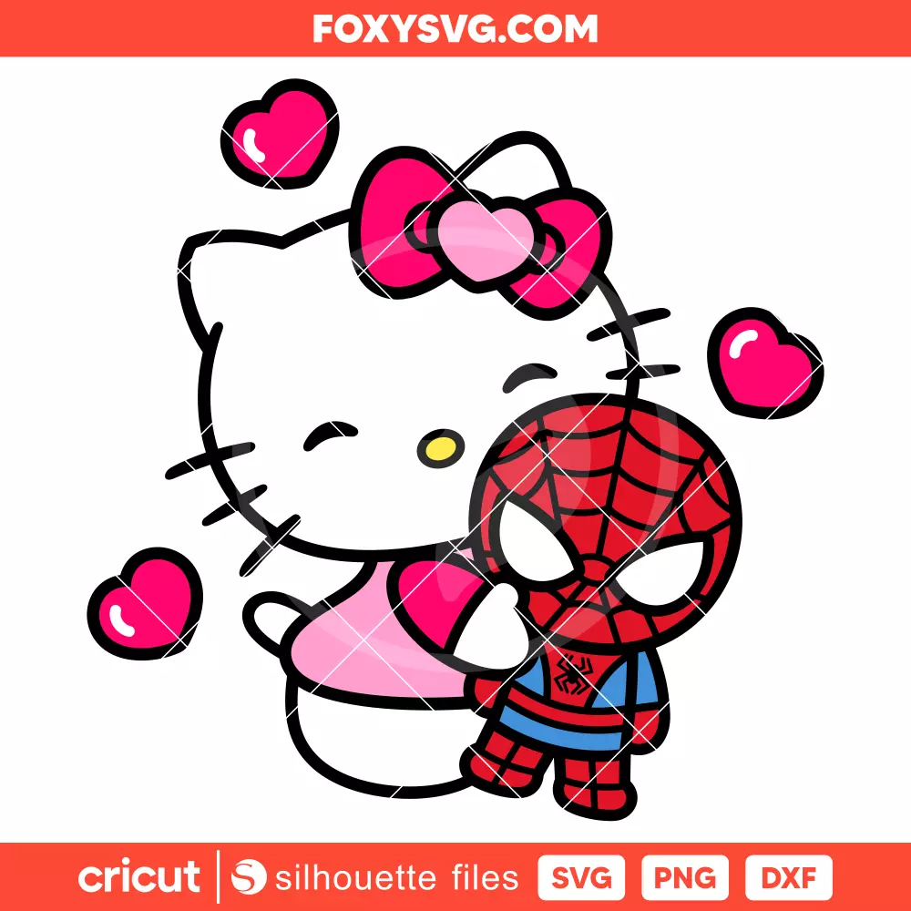 Hello Kitty With Spiderman Svg, Valentine’s Day Svg, Sanrio Svg, Cricut, Silhouette SVG Cut File