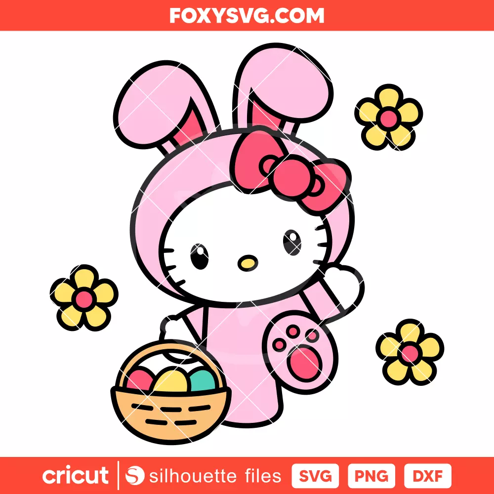 Hello Kitty with Egg Basket Svg, Happy Easter Svg, Sanrio Svg, Cricut, Silhouette SVG Cut File
