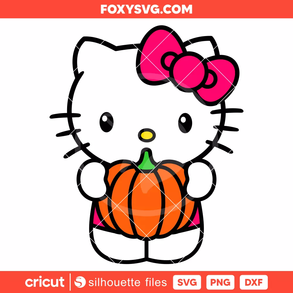 Hello Kitty with Pumpkin Svg, Sanrio Svg, Halloween Svg, Cricut, Silhouette SVG Cut File