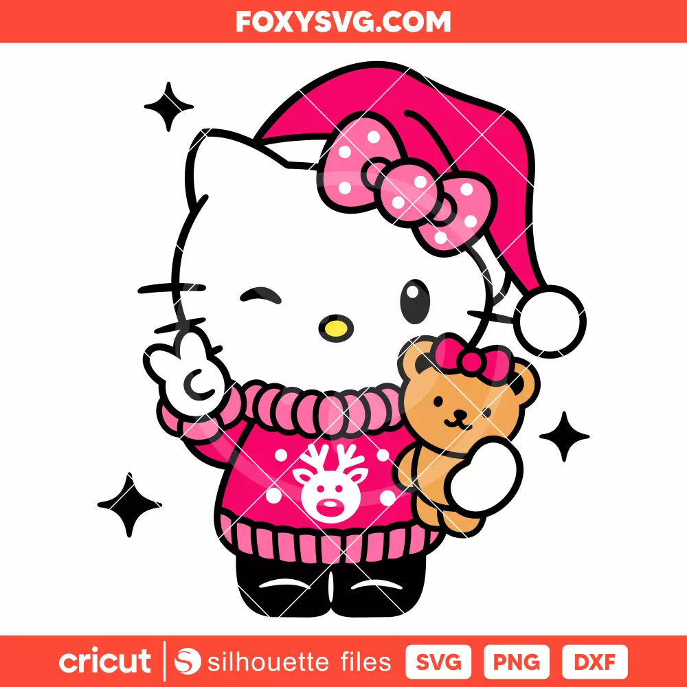 Hello Kitty Teddy Bear Svg, Christmas Svg, Sanrio Svg, Cricut, Silhouette SVG Cut File