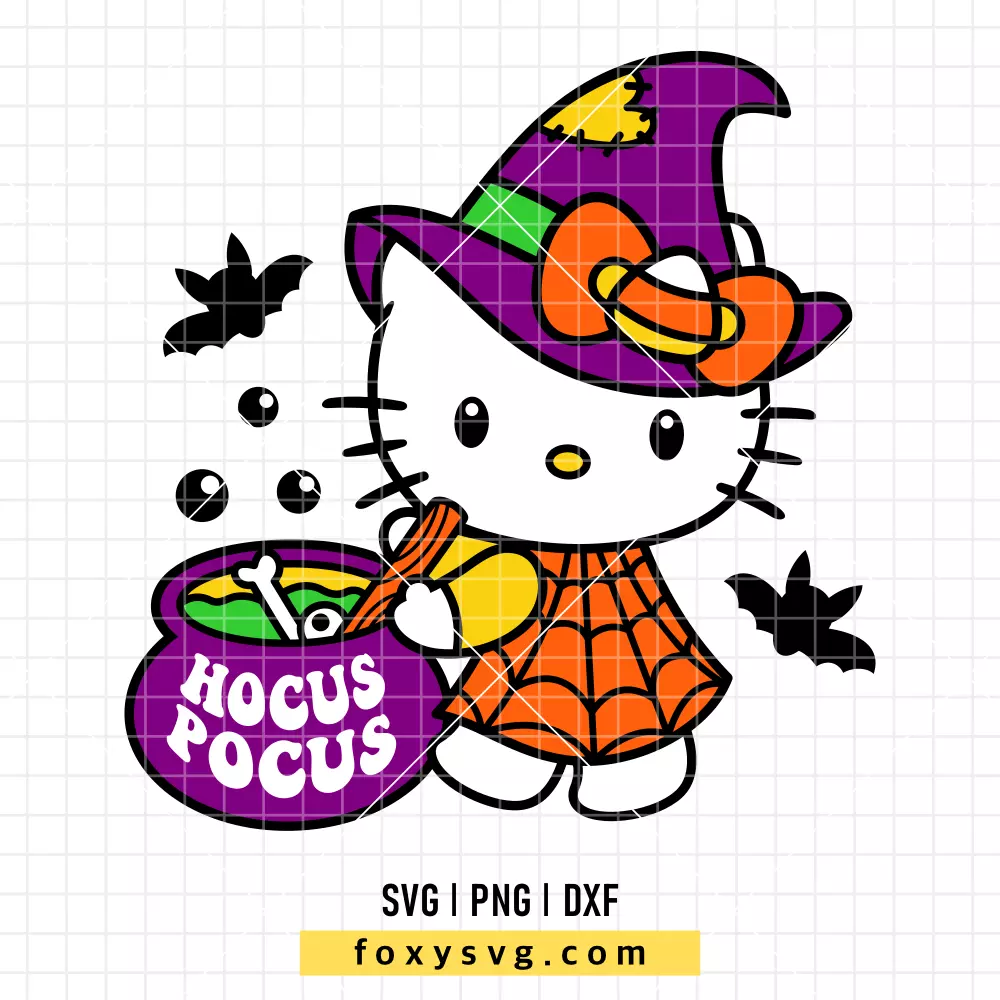 Hocus Pocus Hello Kitty SVG | Sanrio SVG PNG Design for Cricut, Silhouette