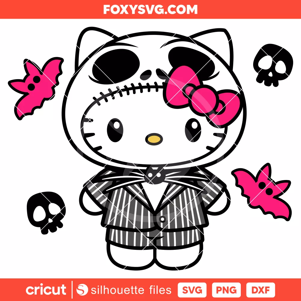 Jack Skellington Hello Kitty Svg, Sanrio Svg, Halloween Svg, Cricut, Silhouette SVG Cut File