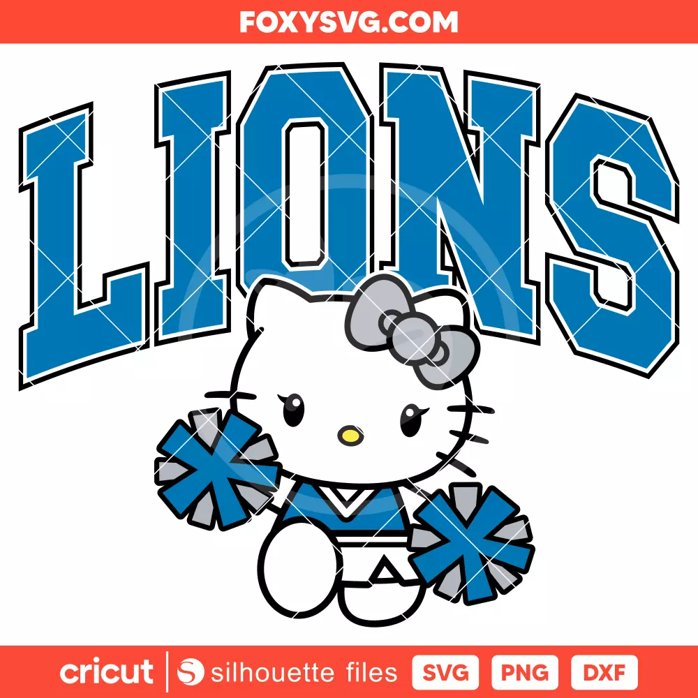Hello Kitty Lions Cheerleader Svg, NFL Football Svg, Sanrio Svg, Cricut, Silhouette SVG Cut File