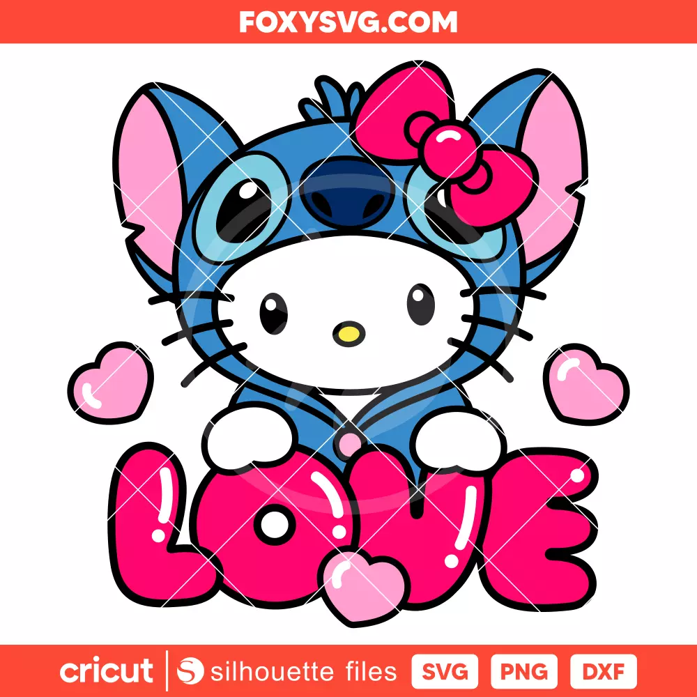 Love Stitch Hello Kitty Svg, Valentine’s Day Svg, Sanrio Svg, Cricut, Silhouette SVG Cut File