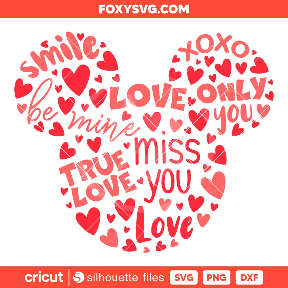 Love Words Mickey Svg, Valentine’s Day Svg, Disney Svg, Cricut, Silhouette SVG Cut File