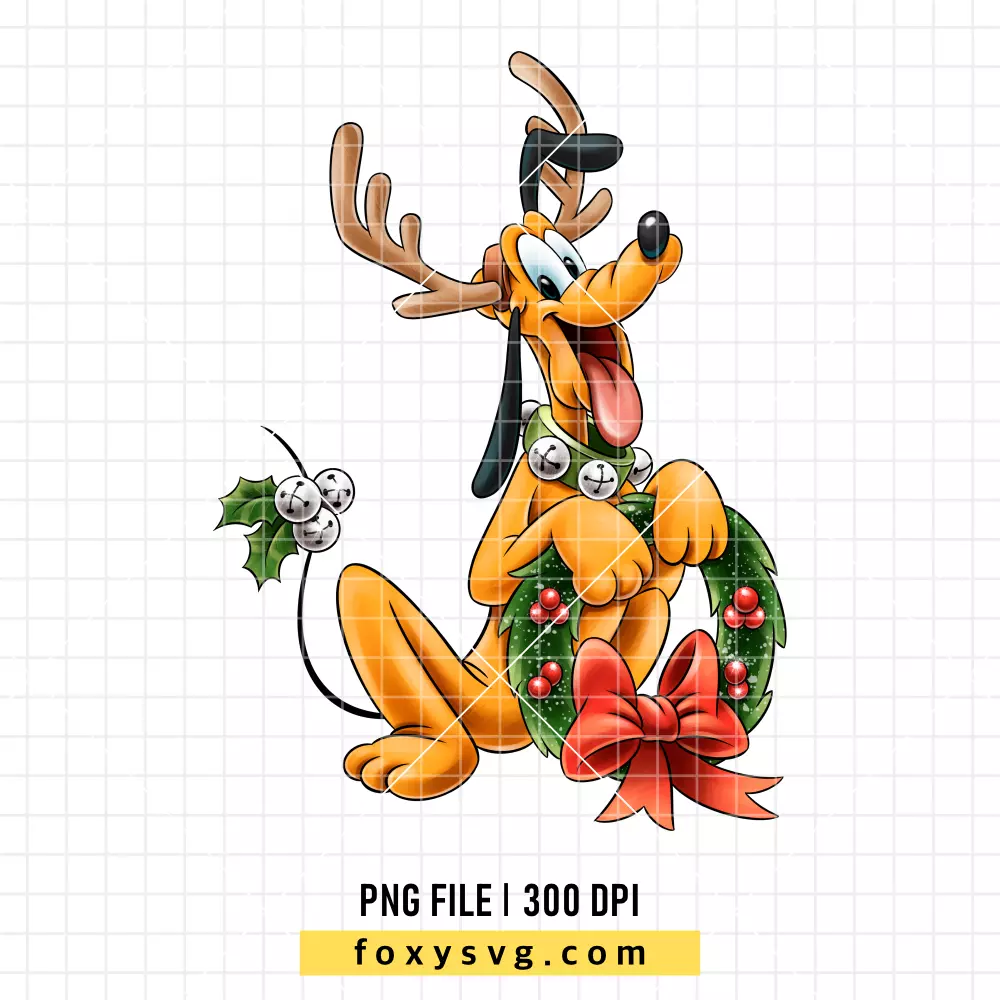 Pluto Christmas Wreath PNG, Christmas PNG, Disney PNG, Sublimation PNG