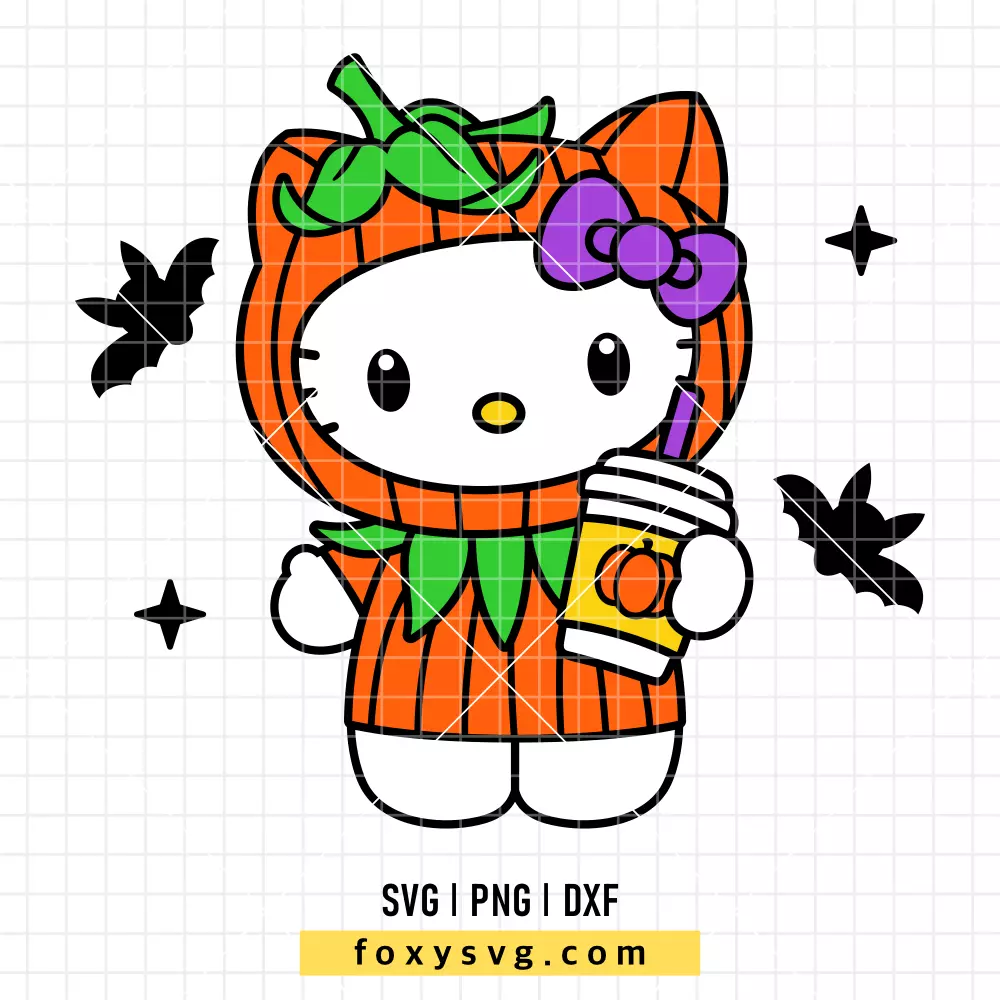 Pumpkin Spice Latte Hello Kitty SVG | Sanrio SVG PNG Design for Cricut, Silhouette