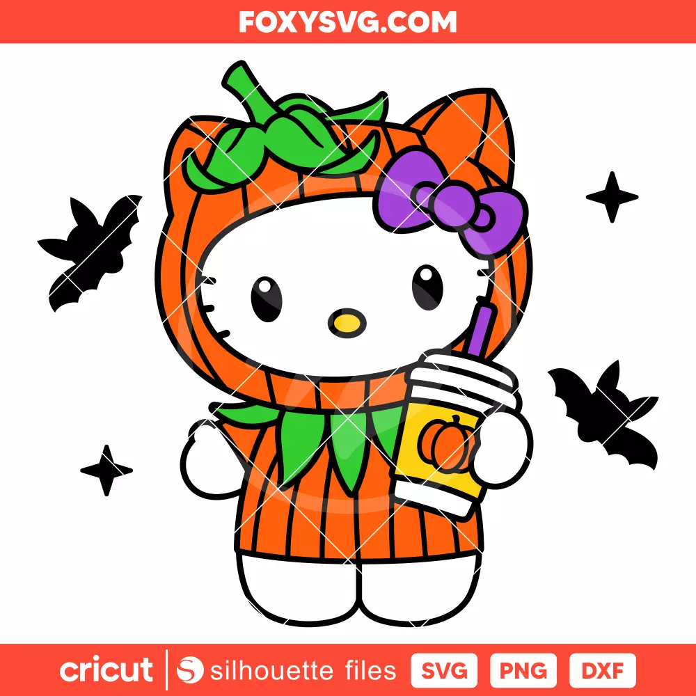 Pumpkin Spice Latte Hello Kitty Svg, Sanrio Svg, Halloween Svg, Cricut, Silhouette SVG Cut File