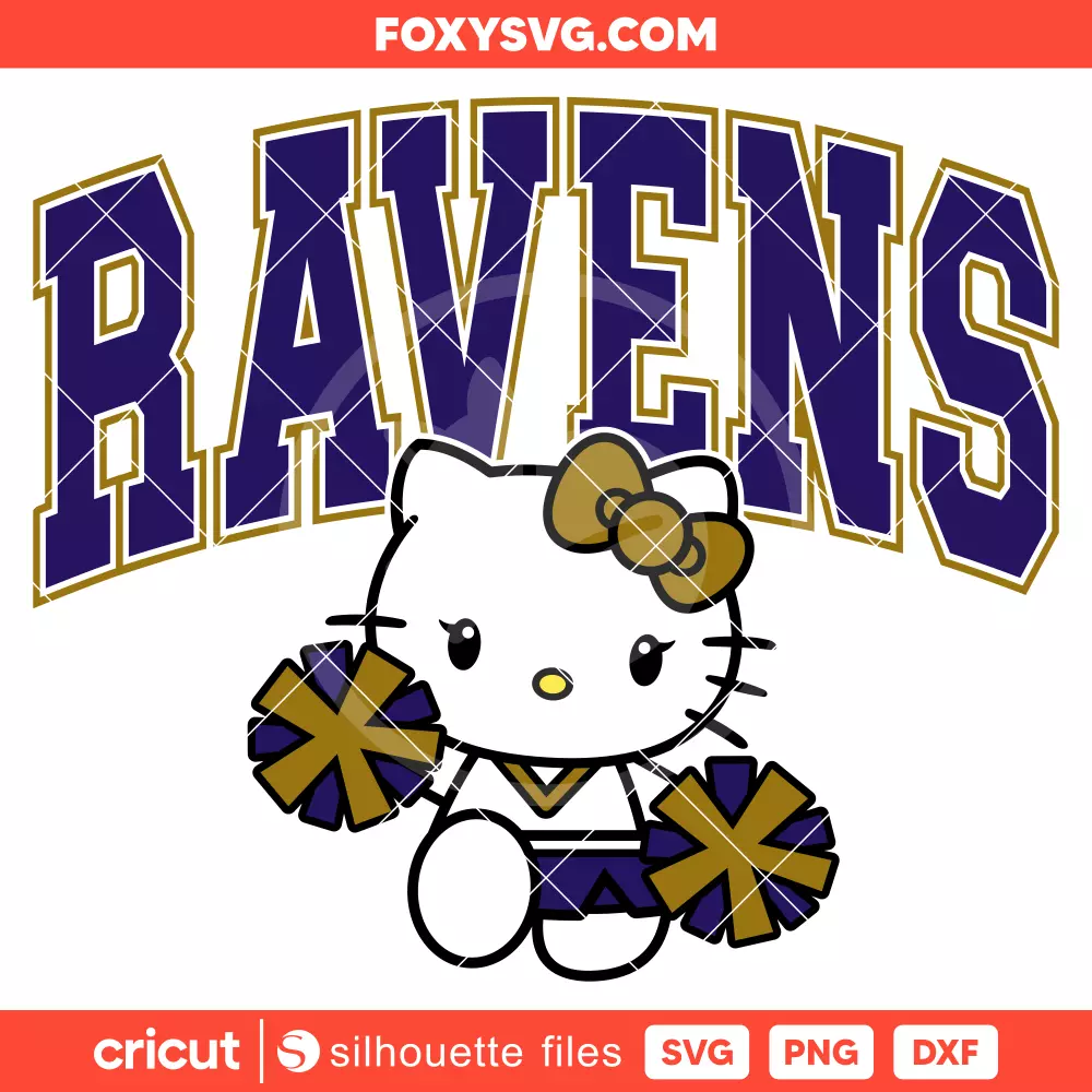 Hello Kitty Ravens Cheerleader Svg, NFL Football Svg, Sanrio Svg, Cricut, Silhouette SVG Cut File