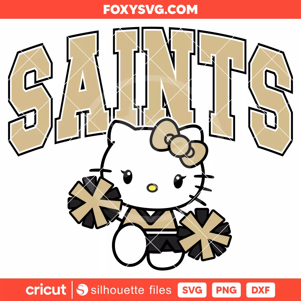 Hello Kitty Saints Cheerleader Svg, NFL Football Svg, Sanrio Svg, Cricut, Silhouette SVG Cut File