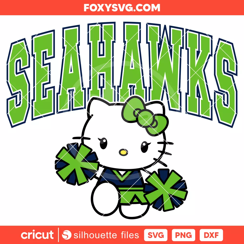 Hello Kitty Seahawks Cheerleader Svg, NFL Football Svg, Sanrio Svg, Cricut, Silhouette SVG Cut File