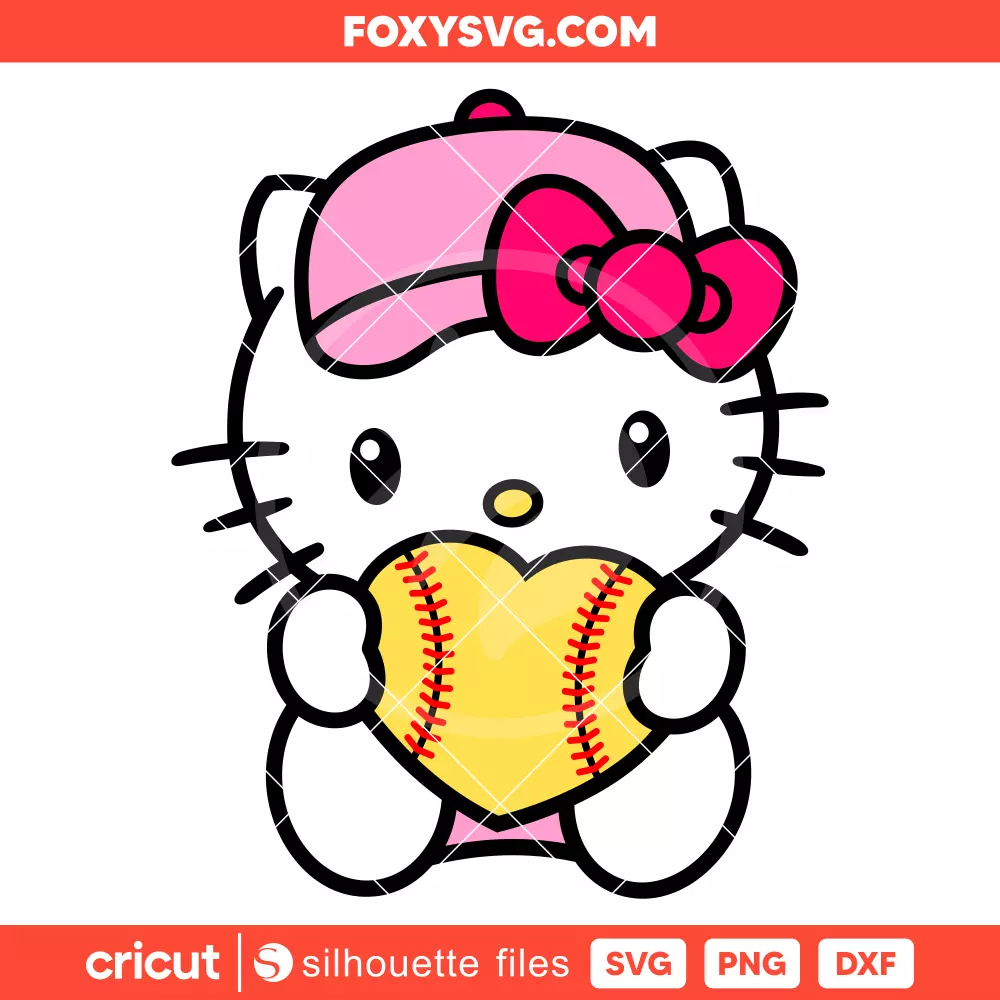 Hello Kitty Softball Heart Svg, Sport Svg, Sanrio Svg, Cricut, Silhouette SVG Cut File