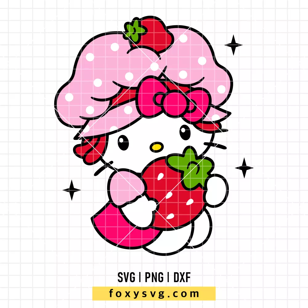 Strawberry Shortcake Hello Kitty SVG | Sanrio SVG PNG Design for Cricut, Silhouette