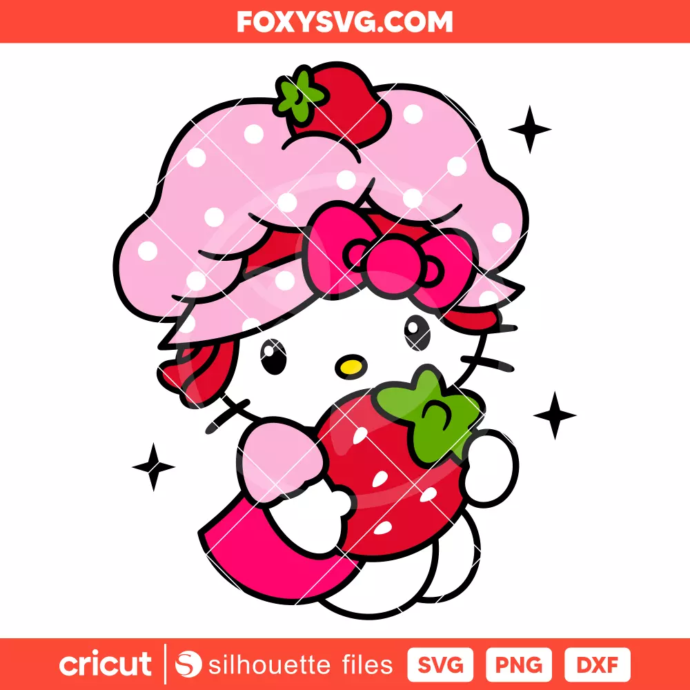 Strawberry Shortcake Hello Kitty Svg, Sanrio Svg, Kawaii Svg, Cricut, Silhouette SVG Cut File