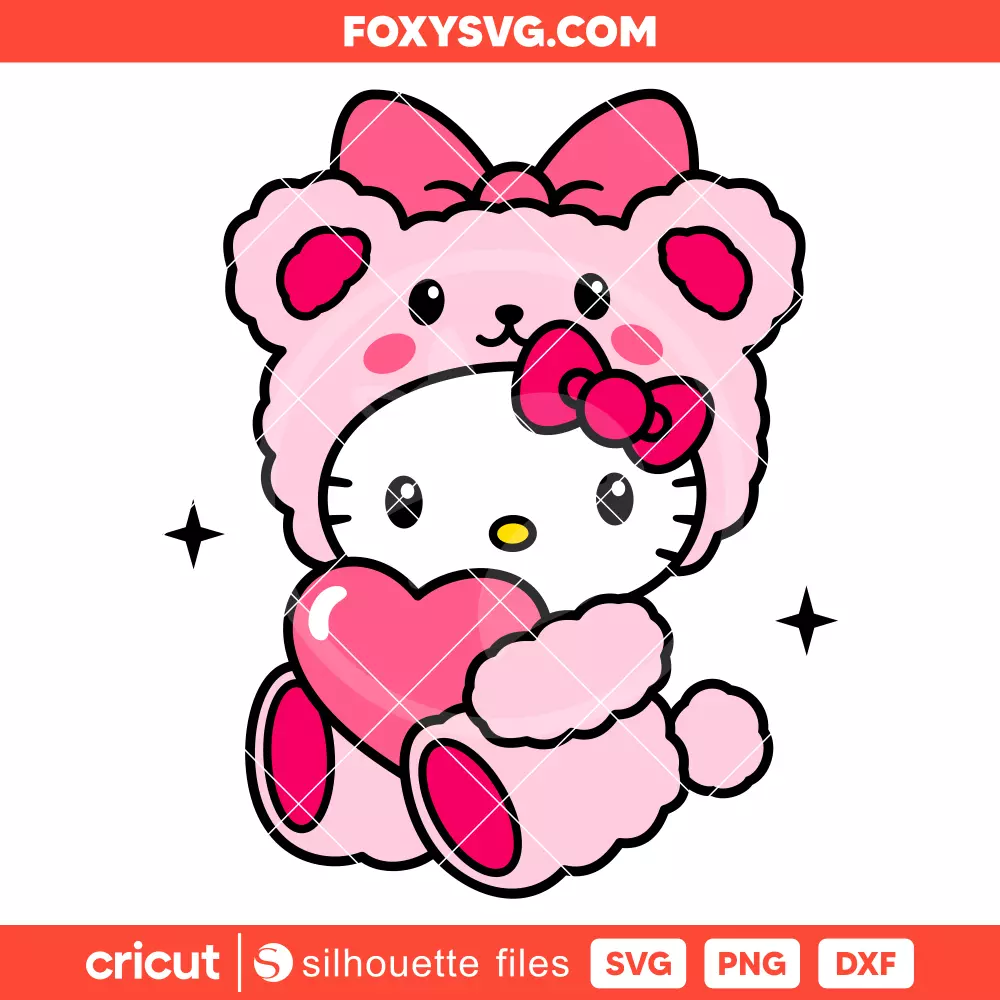 Teddy Bear Hello Kitty Svg, Sanrio Svg, Kawaii Svg, Cricut, Silhouette SVG Cut File