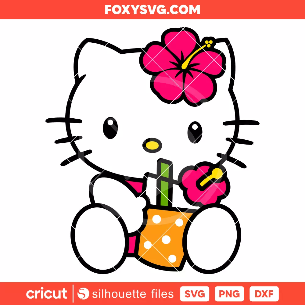 Tropical Juice Hello Kitty Svg, Sanrio Svg, Kawaii Svg, Cricut, Silhouette SVG Cut File