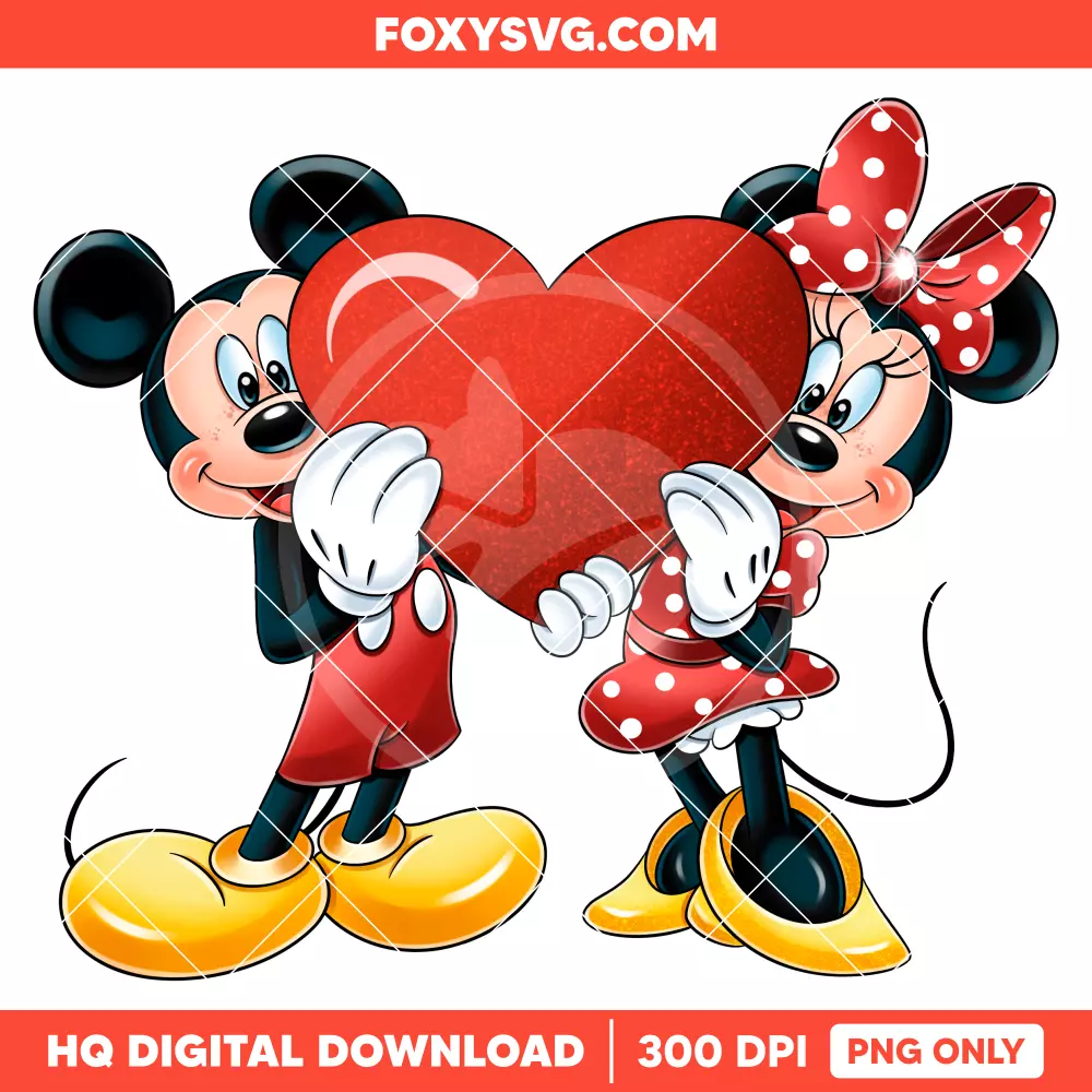 Mickey and Minnie Heart Valentine PNG, Happy Valentine’s Day PNG, Disney PNG, Sublimation PNG