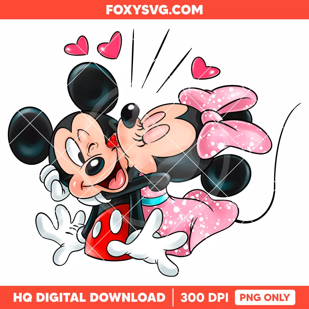 Mickey and Minnie Kiss Valentine PNG, Happy Valentine’s Day PNG, Disney PNG, Sublimation PNG