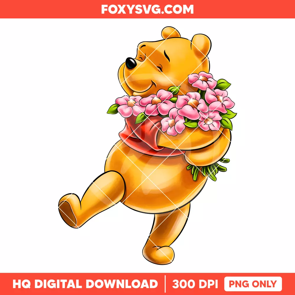 Pooh with Flowers PNG, Winnie the Pooh PNG, Disney PNG, Sublimation PNG