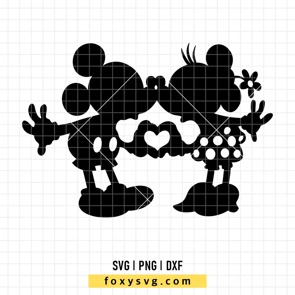 Mickey and Minnie Kissing Valentine Silhouettes SVG, PNG | Disney SVG Cut File for Cricut & Silhouette