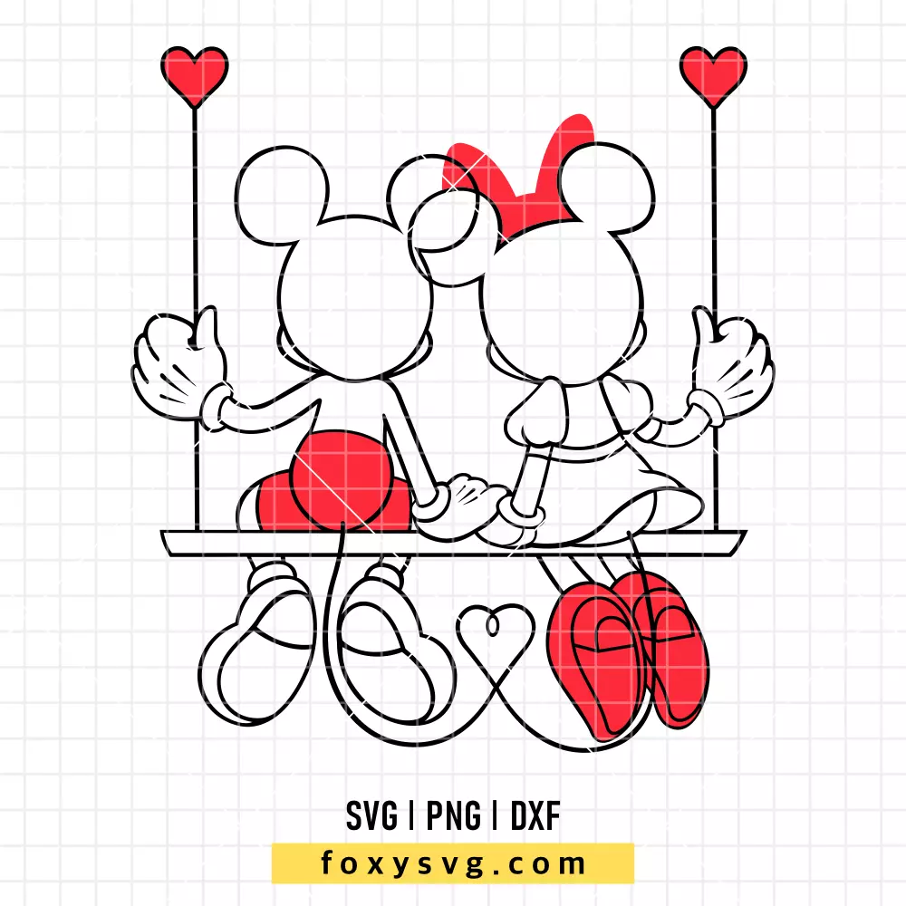 Valentine Mickey and Minnie Swing SVG, PNG | Disney SVG Cut File for Cricut & Silhouette