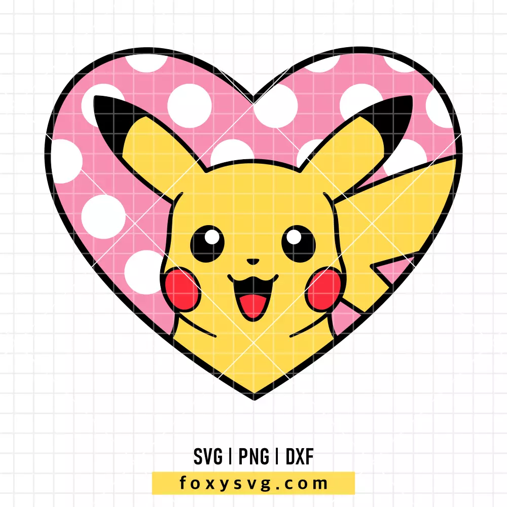 Pikachu Valentine Heart SVG, PNG | Pokemon SVG Cut File for Cricut & Silhouette