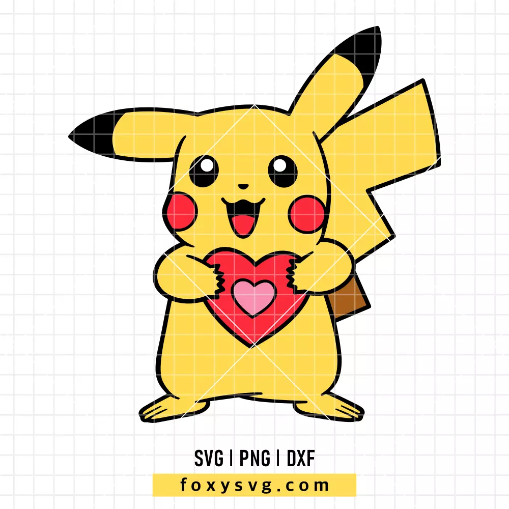 Pikachu With Valentine Heart SVG, PNG | Pokemon SVG Cut File for Cricut & Silhouette