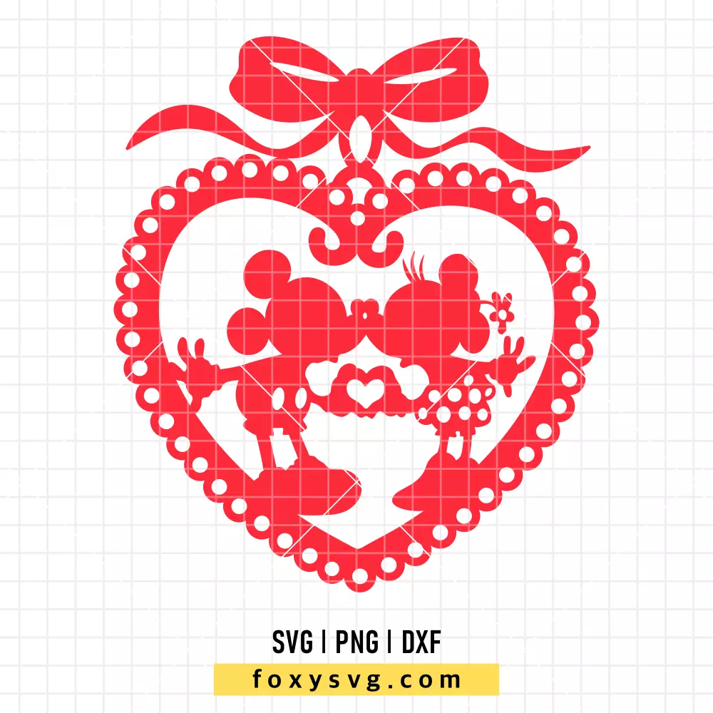 Retro Valentine Mickey Minnie Heart Brooch SVG | Disney SVG PNG Design for Cricut, Silhouette