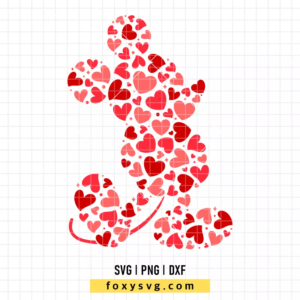 Valentine Mickey Mouse Silhouette SVG | Disney SVG PNG Design for Cricut, Silhouette