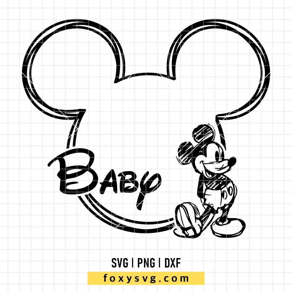 Baby Mickey Outline Sketch SVG, PNG | Disney SVG Cut File for Cricut & Silhouette