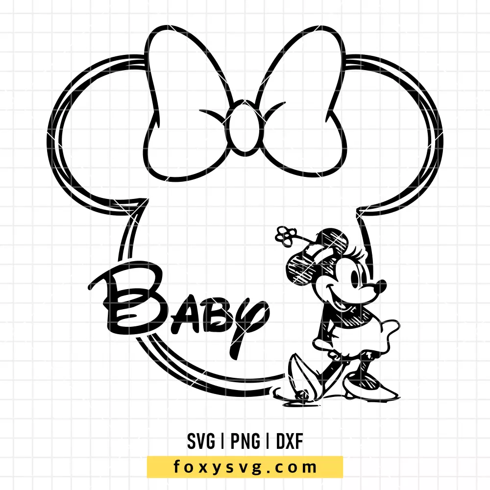Baby Minnie Outline Sketch SVG, PNG | Disney SVG Cut File for Cricut & Silhouette