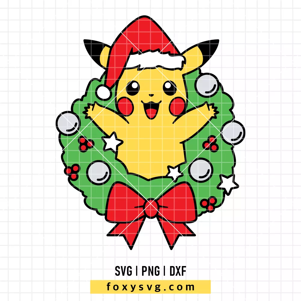Christmas Pikachu Wreath SVG, PNG | Pokemon SVG Cut File for Cricut & Silhouette
