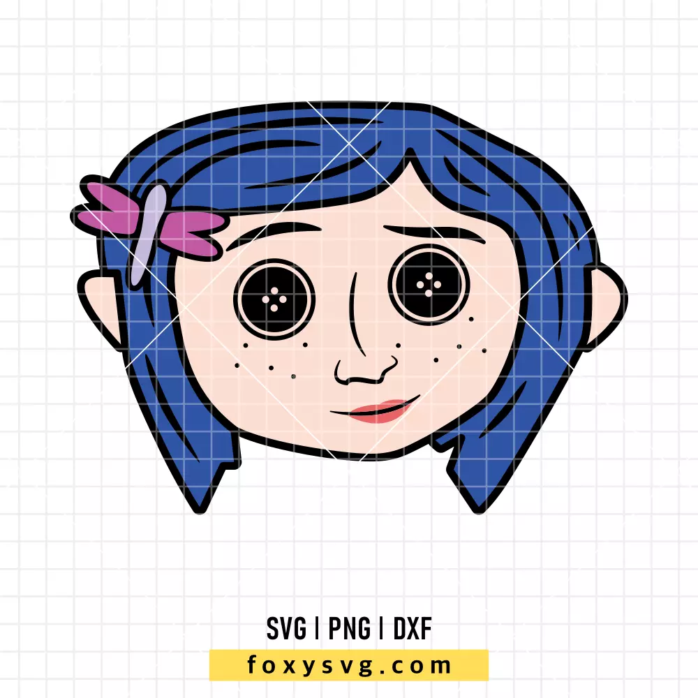 Coraline Button Eyes Head SVG | Spooky Movie SVG PNG Design for Cricut, Silhouette