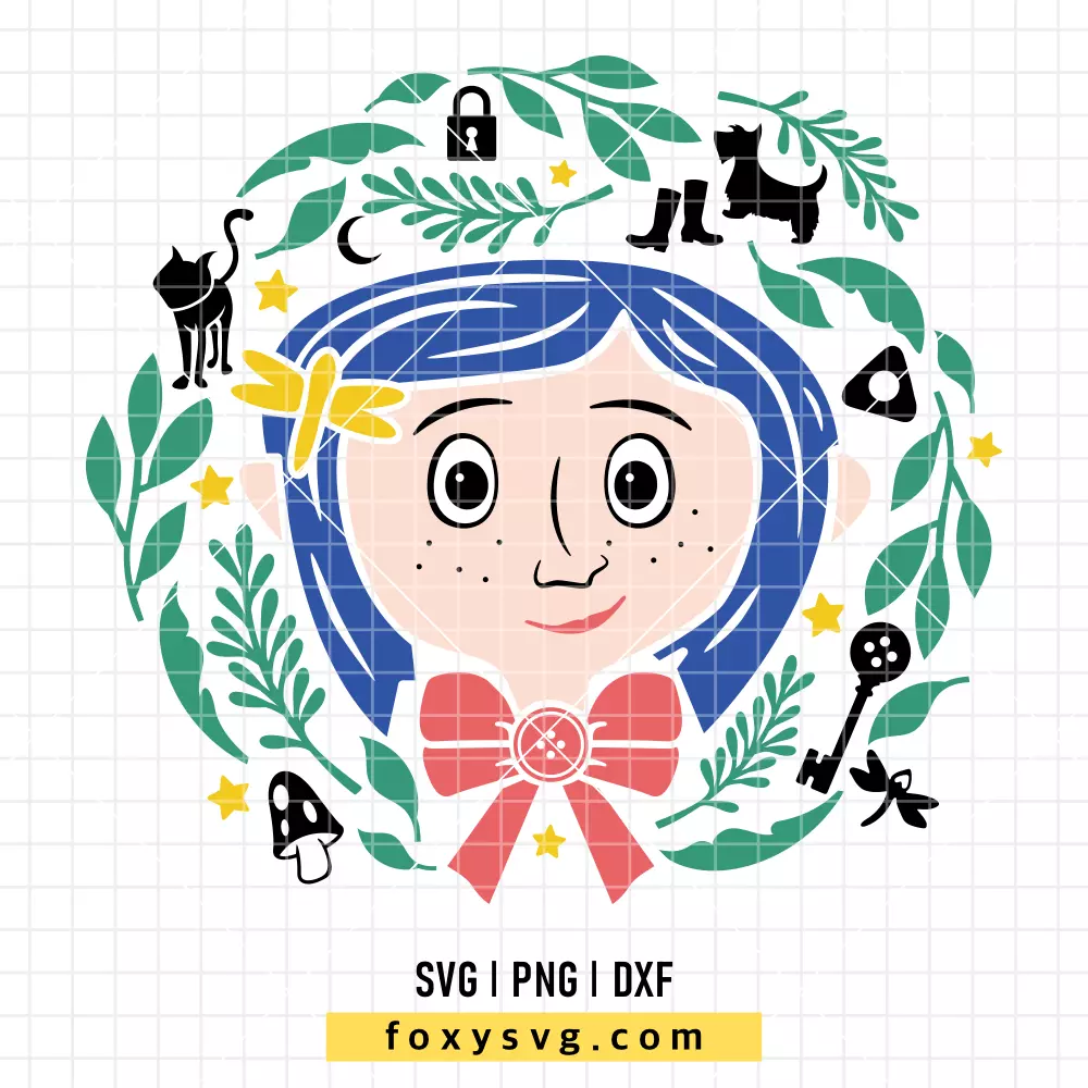 Coraline Wreath SVG | Spooky Movie SVG PNG Design for Cricut, Silhouette