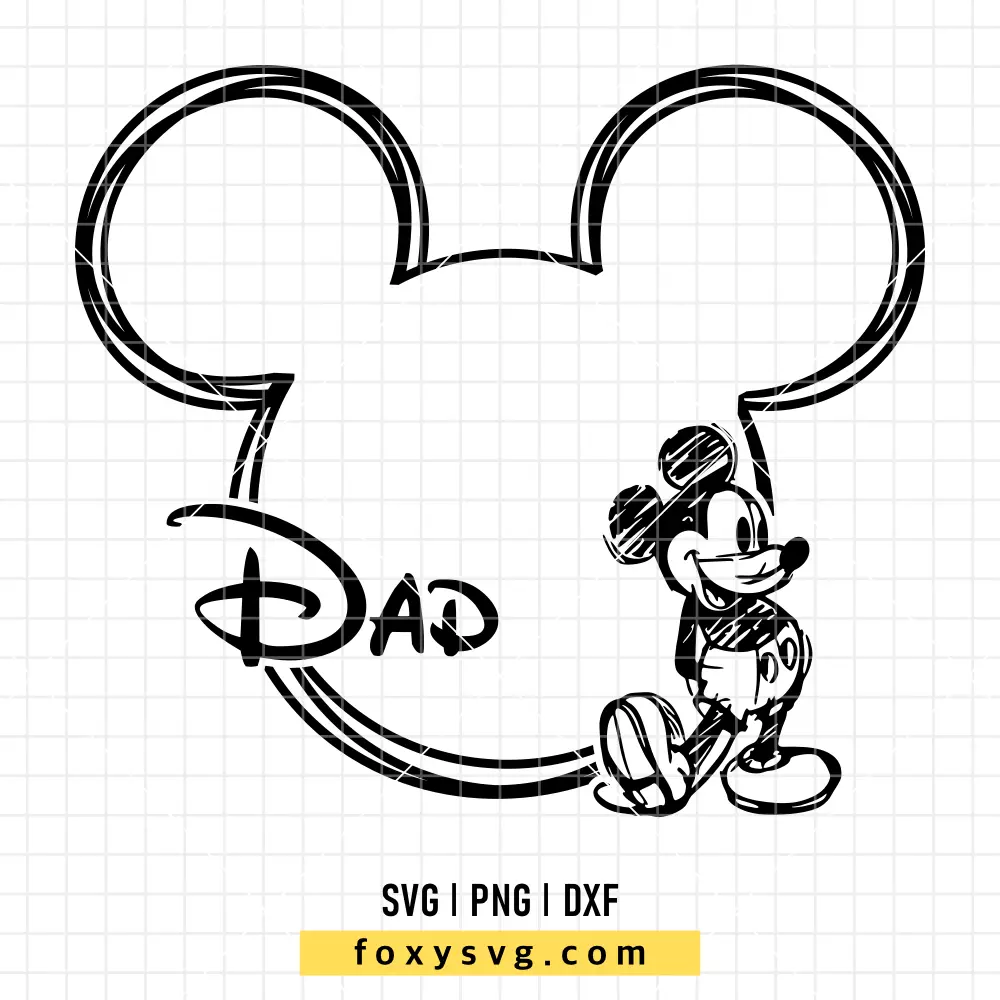 Dad Mickey Outline Sketch SVG, PNG | Disney SVG Cut File for Cricut & Silhouette